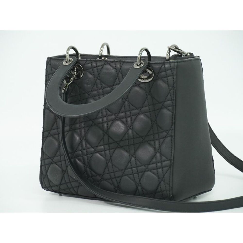 Dior Lady Dior Black Leather Handbag (Pre-Owned) - Picture 2 of 10